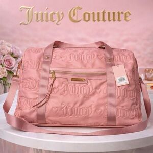Juicy Couture Pink Rosie Overnight Duffle Weekender Large Bag Quilted Logo New